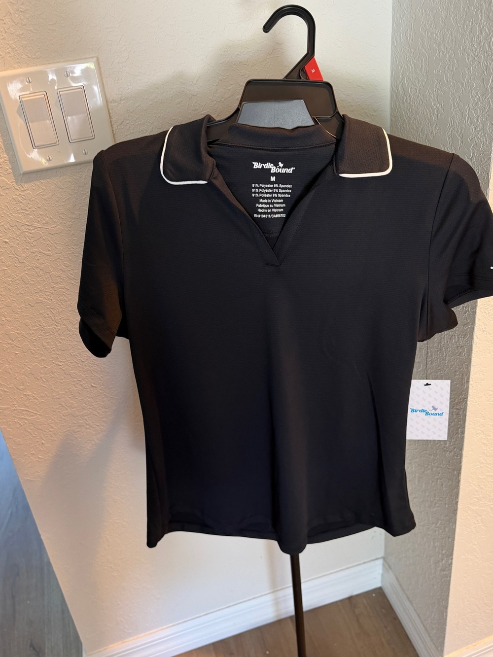 Women's Black Golf Polo Top with White Piping